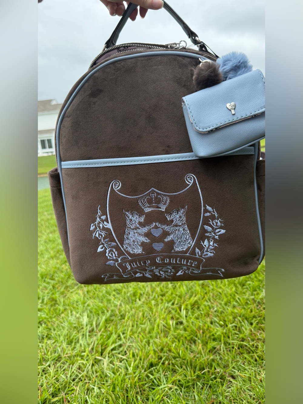Juicy Couture Brown Backpack with Light Blue Trim & Pouch - Picture 2 of 3